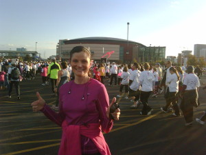 After my first ever 5K race, October 2009. Five weeks after having completed thyroid cancer treatments